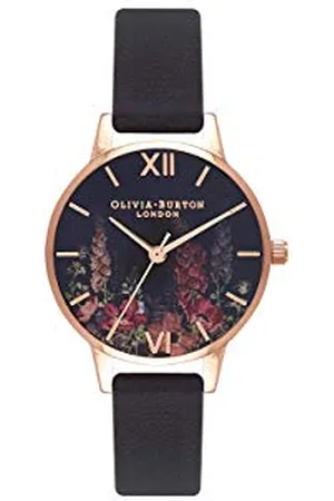 Olivia Burton Montre Analogique à Quartz pour Femme Collection Dark Bouquet avec Bracelet en Cuir Noir - OB16WG43