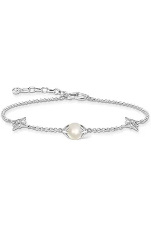 Thomas Sabo Bracelet pour femme avec perle et étoiles en argent sterling 925, 16,00-19,00 cm, Métal précieux, Non applicable