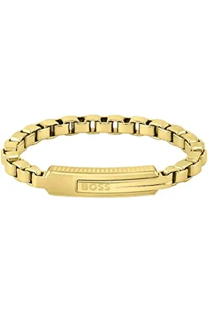HUGO BOSS Jewelry Bracelet en Chaîne pour Homme Collection ORLADO en Or Jaune avec une Plaque Gravée - 1580357M