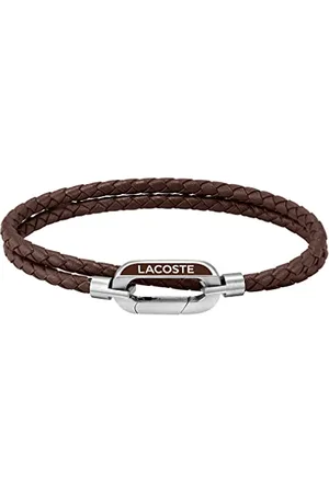 Lacoste Bracelet pour Homme Collection STARBOARD avec Cuir Tressé Marron à Double Tour - 2040113
