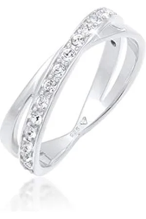 Elli Bague Femme Enveloppe Élégante avec Cristaux en Argent Sterling 928