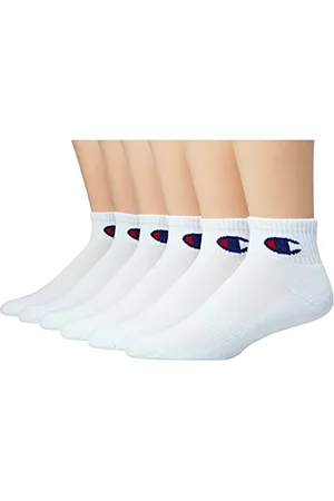 Champion Paires de Socquettes à Double séchage avec Logo Chaussettes décontractées, Blanc-Lot de 6, Homme