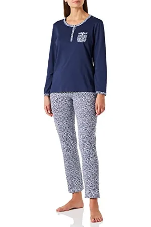 Damart Pyjama Pur Coton peigné, Manches Longues, Marine Animalier, 38-40 (S)