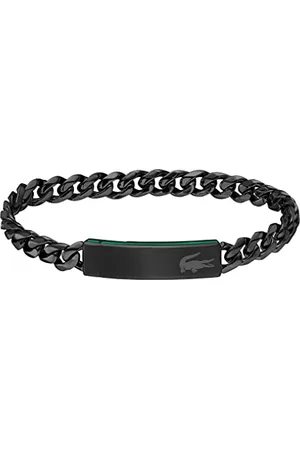 Lacoste Bracelet en Chaîne pour Homme Collection BASELINE en Acier Inoxydable Noir avec une Plaque Gravée - 2040082