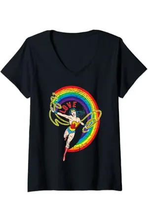 DC Comics Originals DC Wonder Woman Rainbow Love T-Shirt avec Col en V