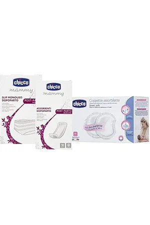 chicco Kit Mamma Mini Contient des absorbants Post Part, Slip uni, Disquettes Absorbantes Antibactériennes - 650 g
