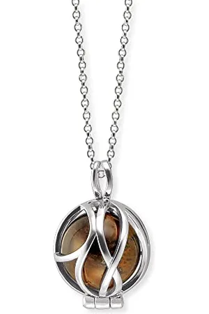 Engelsrufer Collier pour femme en argent sterling et pendentif boule en pierre de force - Fermoir mousqueton - Réglable en trois longueurs - Sans nickel, 14,5mm, Argent sterling, Œil-de-tigre