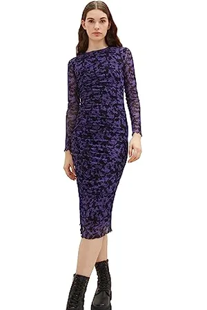 TOM TAILOR 1038148 Robe, 32417-Lilac Black Flower Print, XL Femme