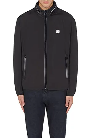 Armani Exchange Packable, Hidden Hoodie, Two Zip Pockets on Front, Rubber Patch Logo Coupe-Vent, (Black), L Homme