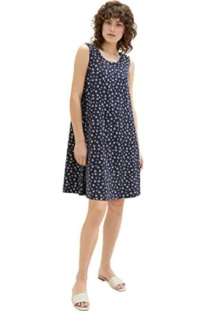 TOM TAILOR 1037425 Robe, 32696-Bleu Marine Abstract Leaf Design, 46 Femme