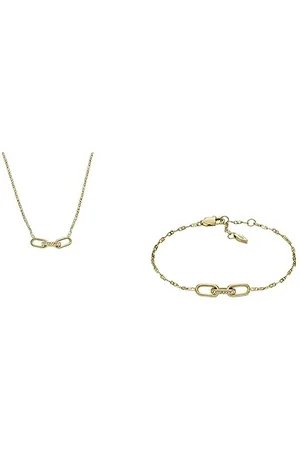 Fossil Collier et bracelet à chaînes pour femmes Heritage D-Link en acier inoxydable ton or