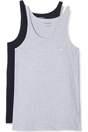 Emporio Armani 2-Pack Tank Pure Cotton Haut de Pyjama, Multicolore (Marine/Grigio Melang 15935), M (Lot de 2) Homme
