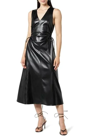 THE DROP Robe Midi pour Femme, en Similicuir, avec Découpes, Sabi, , M