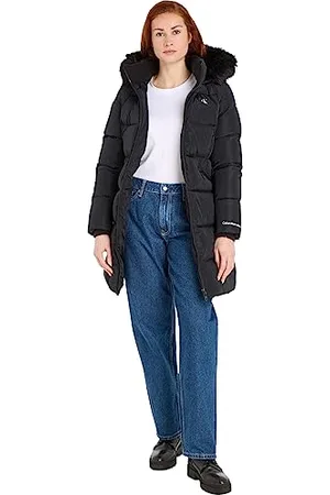 Calvin Klein Jeans Femme Manteau Faux Fur Hooded Fitted Long Hiver, , XXL