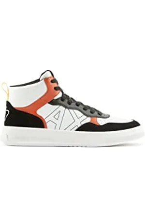 Armani Exchange Homme Logo Cousu latéral, détails en Daim de Vache, Haut Basket, Noir/Orange, 41 EU