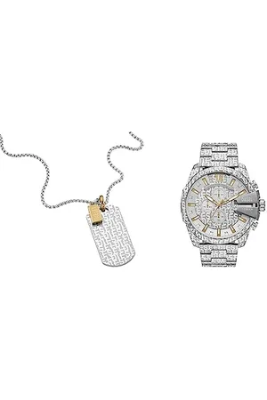 Diesel Collier pour Homme Collier Dog Tag en acier inoxydable bicolore,Longueur:600mm+50mm,Largeur:20.5mm,Hauteur:41mm Montre pour homme Mega Chief mouvement Quartz/Chrono boîtier de 51mm