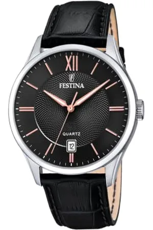 Festina Montre Classics Noir, Bracelet en Cuir, Homme