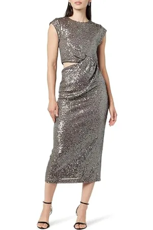 THE DROP Robe Midi pour Femme, Padma, à Sequins, avec Découpes, , Taille S