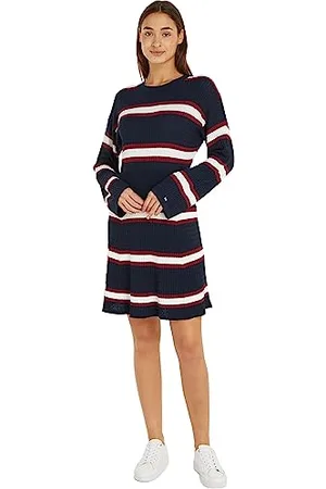 Tommy Hilfiger Femme Robe Manches Longues, Multicolore (Rouge/Ecru/ Desert Sky Stp), XL