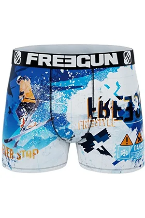 Freegun Boxer Enfant Sport Extrême, Caleçon Garçon Original, Confortable et Stretch, Blanc, Noir, Bleu, Orange, Taille 6/8 Ans