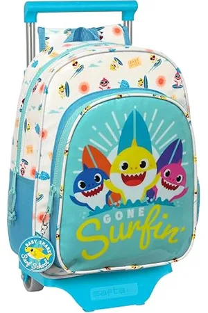 Safta BABY SHARK SURFING Sac à dos pour enfant avec chariot 705, idéal pour les enfants de différents âges, confortable et polyvalent, qualité et résistance, 26 x 11 x 34 cm, Bleu et blanc
