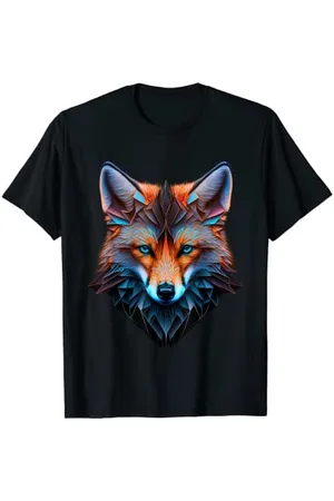 @n!mal Renard aux yeux bleus T-Shirt Bleu Unisex T-Shirt T-shirt Animal Imprimé animal Coton 100% Coupe classique Manche courte Manche côtelée Col rond T-arrière S EU 38