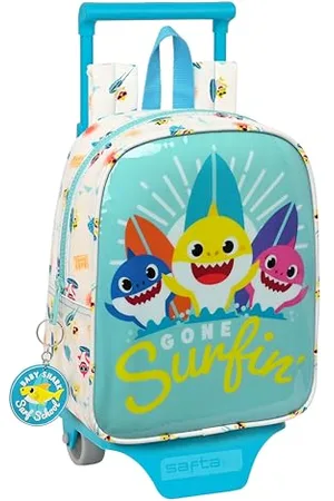 Safta BABY SHARK SURFING Sac à dos scolaire 232 avec chariot 805, facile à nettoyer, idéal pour les enfants de différents âges, confortable et polyvalent, qualité et résistance, 22 x 10 x 28 cm, Bleu et