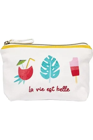 DRAEGER PARIS 1886 DRAEGER Paris - Pochette en Coton La Vie est Belle - 21 x 12 cm - Blanc - Pochette de Rangement, Trousse de Maquillage, Accessoire de beauté, Format Voyage, Idée Cadeau pour Femme