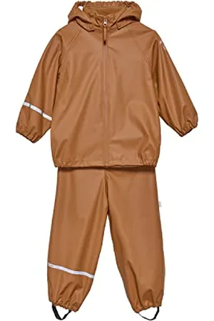 CeLaVi Basic Rainwear Set-Recycle PU Rain Jacket, Marron Ambre, 90 Mixte Enfant