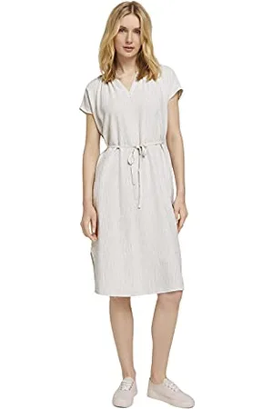 TOM TAILOR 1025884 Robe Midi Plissée en Lin Femme , ,40