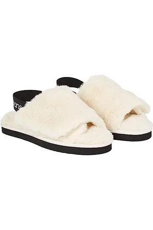 Calvin Klein Pantoufles pour femme avec surface Velcro, Blanc crème/noir, 40 EU