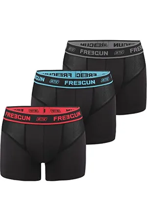 Freegun Boxer Homme Durable, Calecon Homme, AKTIV, Agréable et sans Déformation (Lot de 3), Noir, Bleu, Gris, Rouge, Taille M
