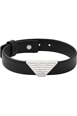 Emporio Armani Gourmette en cuir, noir, pour homme, EGS2985040