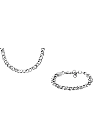 Fossil Collier et bracelet pour hommes, acier inoxydable argenté, set