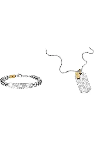 Diesel Bracelet pour hommes,Bracelet en chaîne en acier,Longueur:198mm+25mm,Largeur:49.2mm,Hauteur:10.6mm Collier pour Homme Collier Dog Tag en acier:600mm+50mm,Largeur:20.5mm,Hauteur:41mm