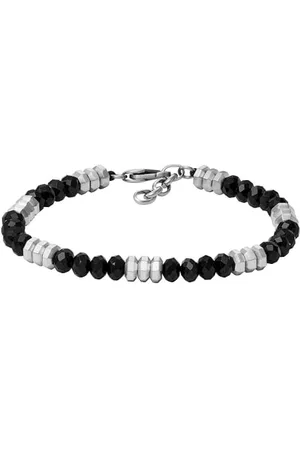 Fossil Bracelet de perles All Stacked Up en agate, noir, pour homme, JF04602040