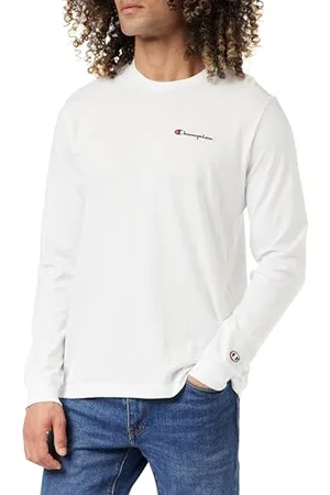 Champion Legacy American Classics Script Logo L-s Crewneck T-Shirt à Manches Longues, Bianco, Medium Hommes