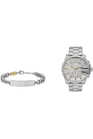 Diesel Bracelet pour homme,Bracelet en chaîne en acier inoxydable bicolore,Longueur:198mm+25mm,Largeur:49.2mm,Hauteur:10.6mm Montre pour homme Mega Chief mouvement Quartz/Chrono boîtier de 51mm
