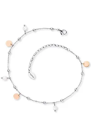 Engelsrufer Bracelet de cheville pour femme avec perles ou zircones, argent sterling 925 rhodié ou acier inoxydable, longueur réglable, sans nickel, convient aux personnes allergiques, Länge 22 + 5