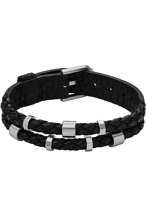 Fossil Bracelet pour hommes Leather Essentials, bracelet en cuir noir, longueur : 256 mm, largeur : 13,7 mm, JF04473040