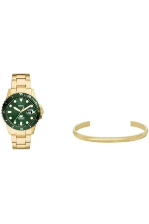 Fossil Montre Hommes Blue Dive et Bracelet Harlow, Acier Inoxydable doré, Set