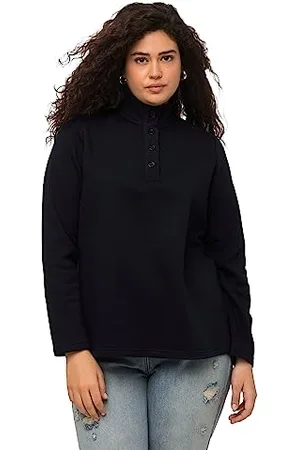 Ulla Popken Female Sweatshirt, Strick-stehkragen, Knöpfe, Langarm Maillot De Survêtement, , 48-50 EU