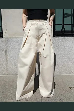 The Drop Pantalon Plissé Taille Haute Blanc Hiver Pour Femme, Par  @laurie_ferraro, Taille XXL : : Mode