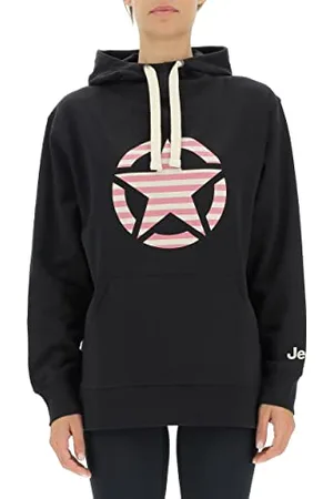 Jeep O102608-B000 J Woman Hooded Oversize Sweatshirt Star Striped Print J22W Black M