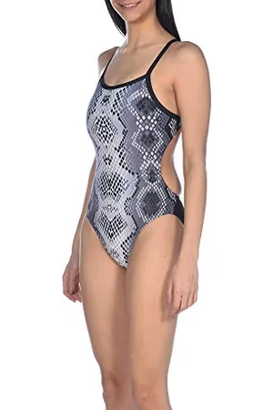 Arena W Snake Skin Challenge Back One Piece Maillot de Bain Femme, Black, FR : XS (Taille Fabricant : 36)