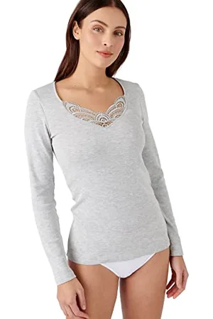 Damart T-Shirt Fine Côte Guipure Thermolactyl, Femme, , Taille S, Manches Longues