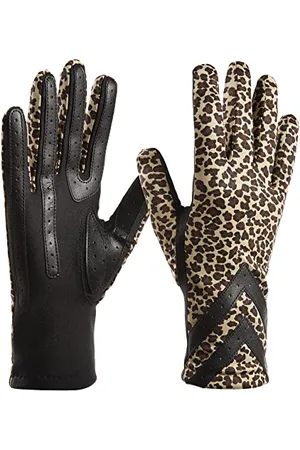 Isotoner Spandex Touchscreen Cold Weather Gloves with Warm Fleece Lining and Chevron Details Gants, Léopard-Smartdri, S-M Femme
