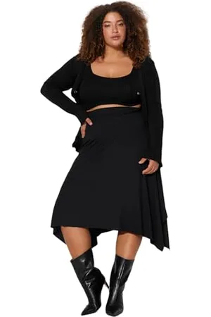 Trendyol Women Midi A-Line Knit Plus Size Skirt Jupe, Black, 4XL Grande Taille Femme
