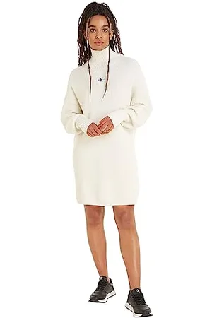 Calvin Klein Jeans Femme Robe-Pull Woven Label Loose Manches Longues, , L