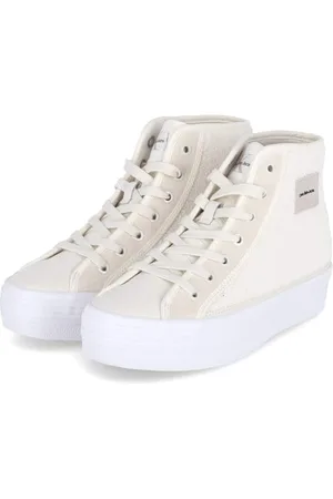 Calvin Klein Jeans Femme Bold Vulc FLATF High T ML FAD YW0YW01320 Baskets vulcanisées, Beige (Creamy White/Bright White), 39 EU